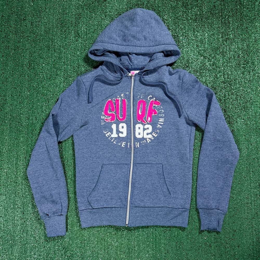 Y2K Ardene Women's Blue Heather Full Zip Hoodie Sweatshirt Surf 1982 Small